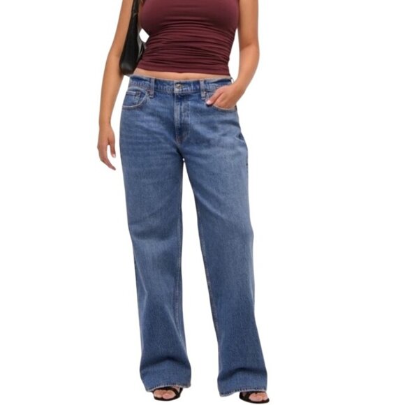 Abercrombie & Fitch Curve Love Baggy Low Rise Jeans Size 31/12 Blue Denim - Picture 1 of 12
